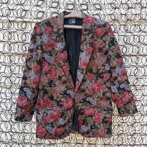 Vintage 90s Liz Wear Muted Dark Moody Floral Boxy Blazer Grannycore Boho L/XL?